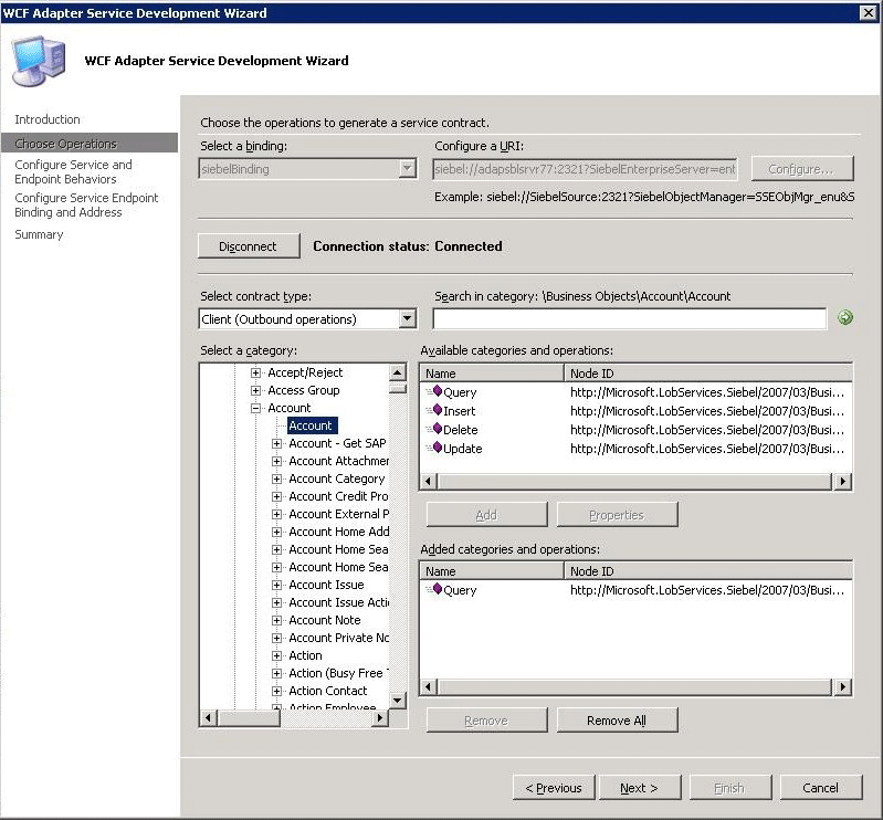 Select Siebel business component operations