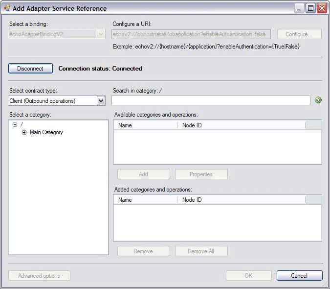 Screenshot that shows that the EchoMainCategory node appears under the root node ("/").