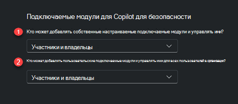 Снимок экрана: параметры управления подключаемым модулем.