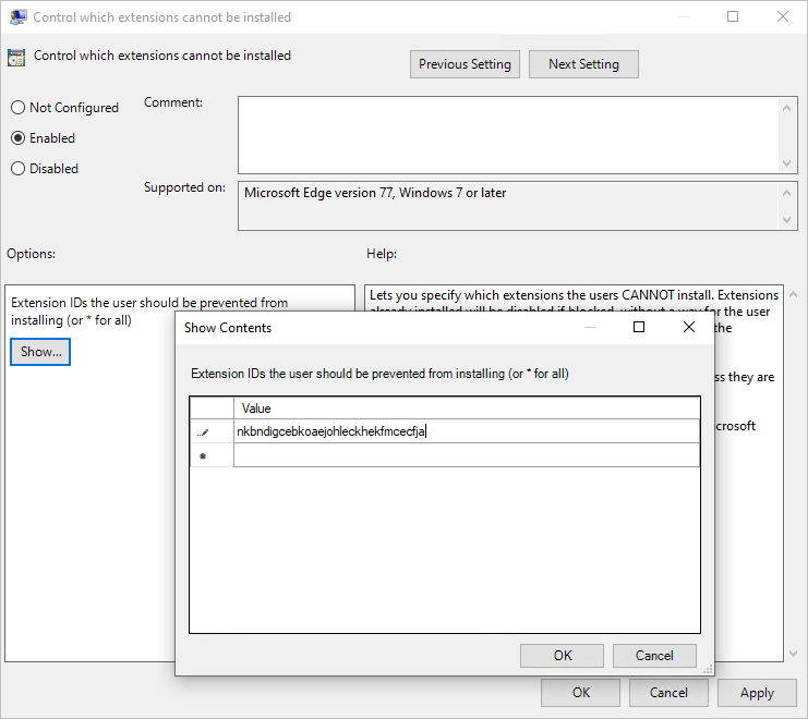 Используйте редактор политик, чтобы определить, какие расширения можно установить.