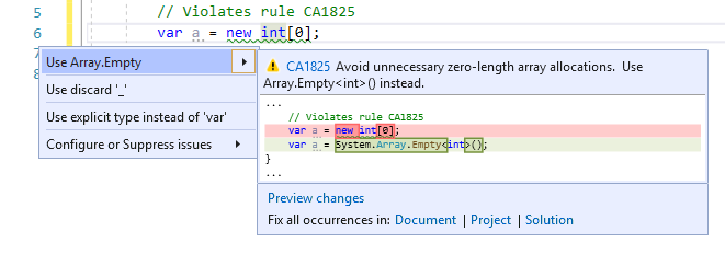 Исправление кода для CA1825 — использование Array.Empty