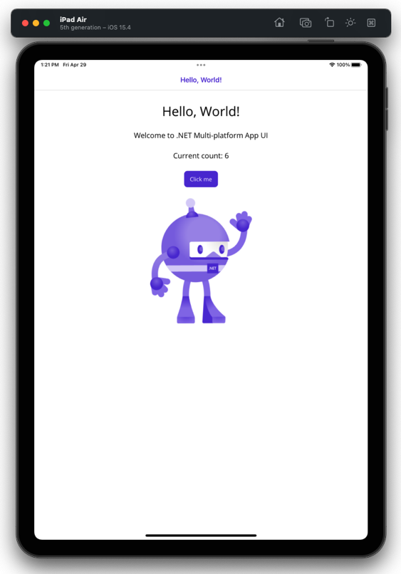 Приложение .NET MAUI, работающее в симуляторе iOS по умолчанию.