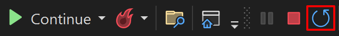 Снимок экрана: кнопка перезапуска на панели инструментов Visual Studio.