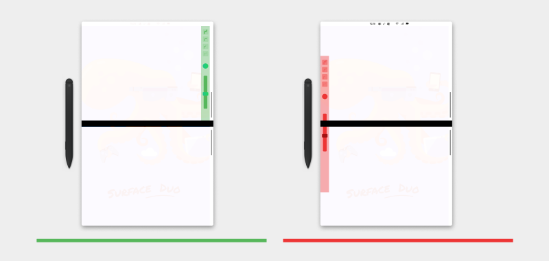 Diagram shows a toolbar on one screen, as in the previous diagram, but on the opposite side per user preference.