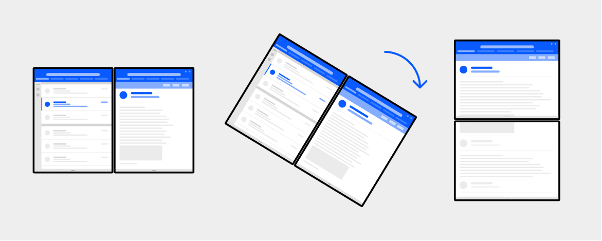 list detail UI in dual-portrait vs dual-landscape mode