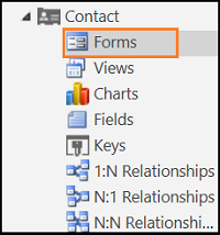 Разверните сущность контакта и выберите формы.