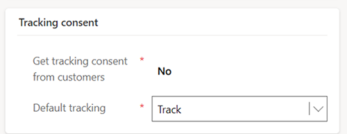 Снимок экрана, показывающий, что для получения согласия на отслеживание установлено значение «Нет» и для отслеживания по умолчанию задано «Отслеживать».