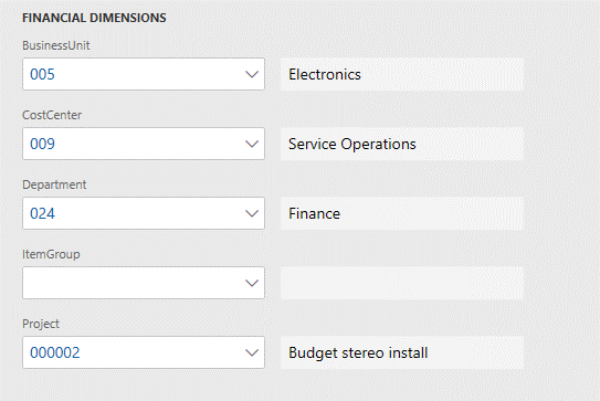 Financial dimensions FastTab.