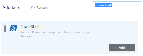 Adding a new PowerShell task.