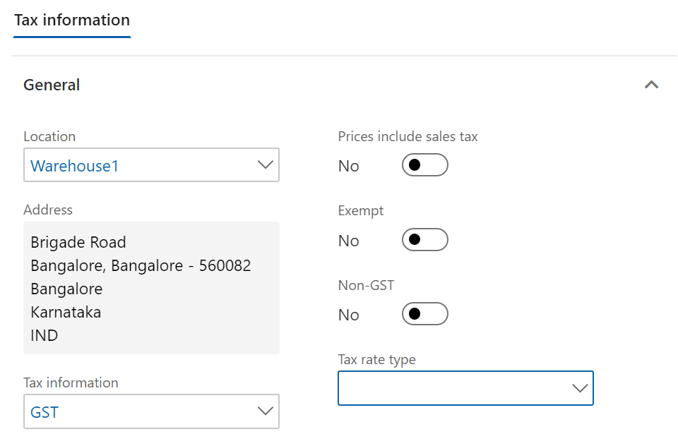 Tax information dialog box.