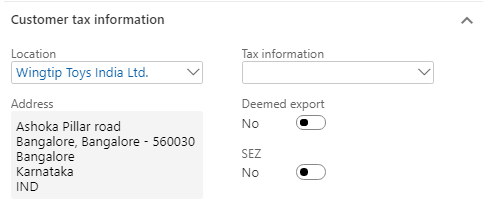 Customer tax information FastTab.