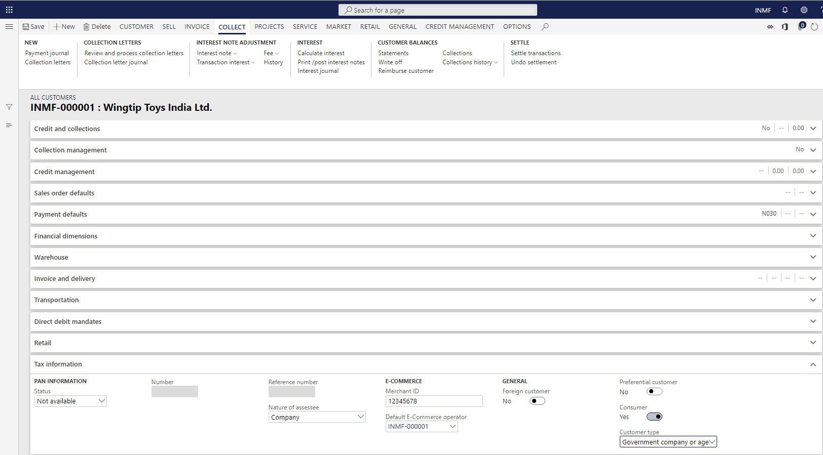 Tax information FastTab.