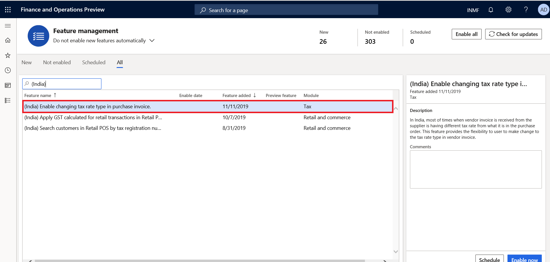 Featue management, (India) Enable changing tax rate type in purchase invoice.