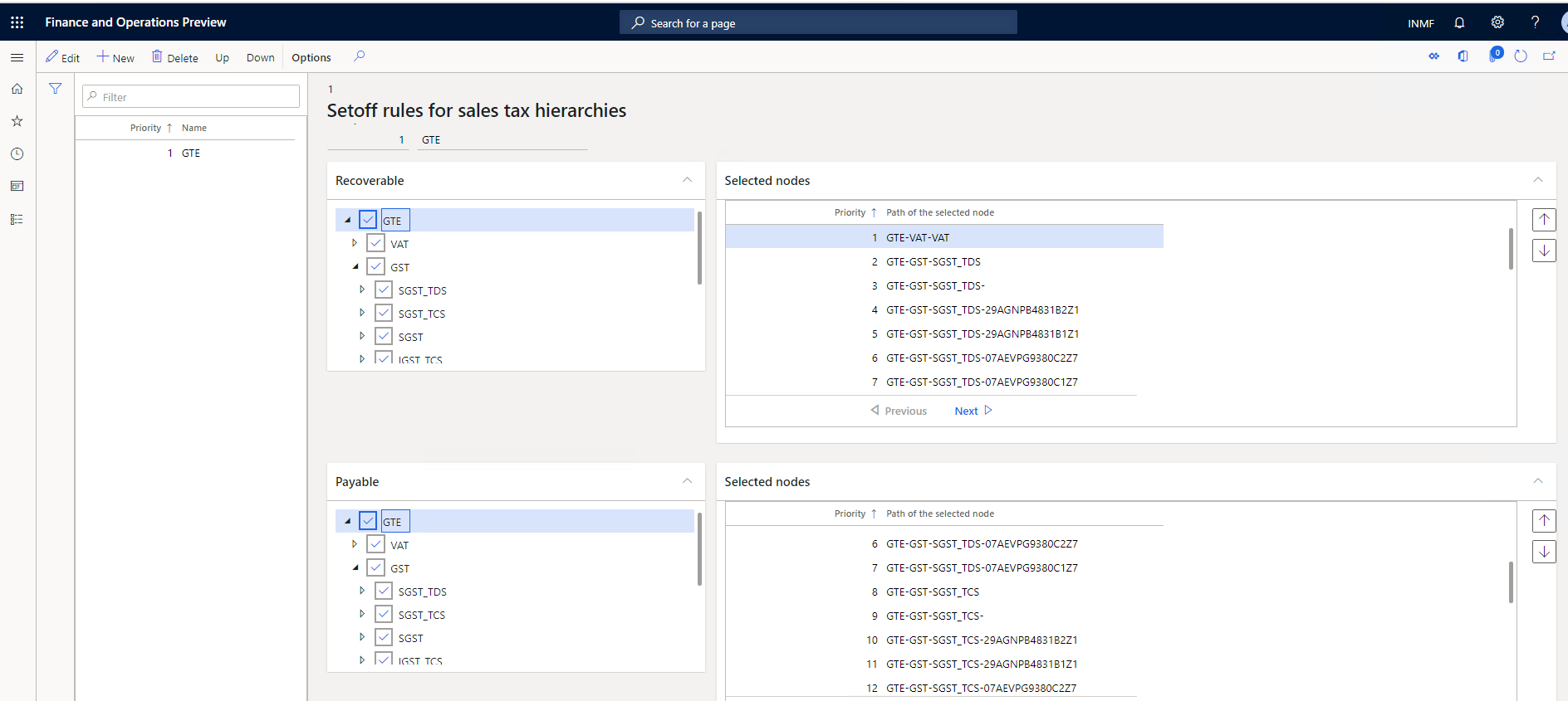 Setoff rules for sales tax hierarchies page.