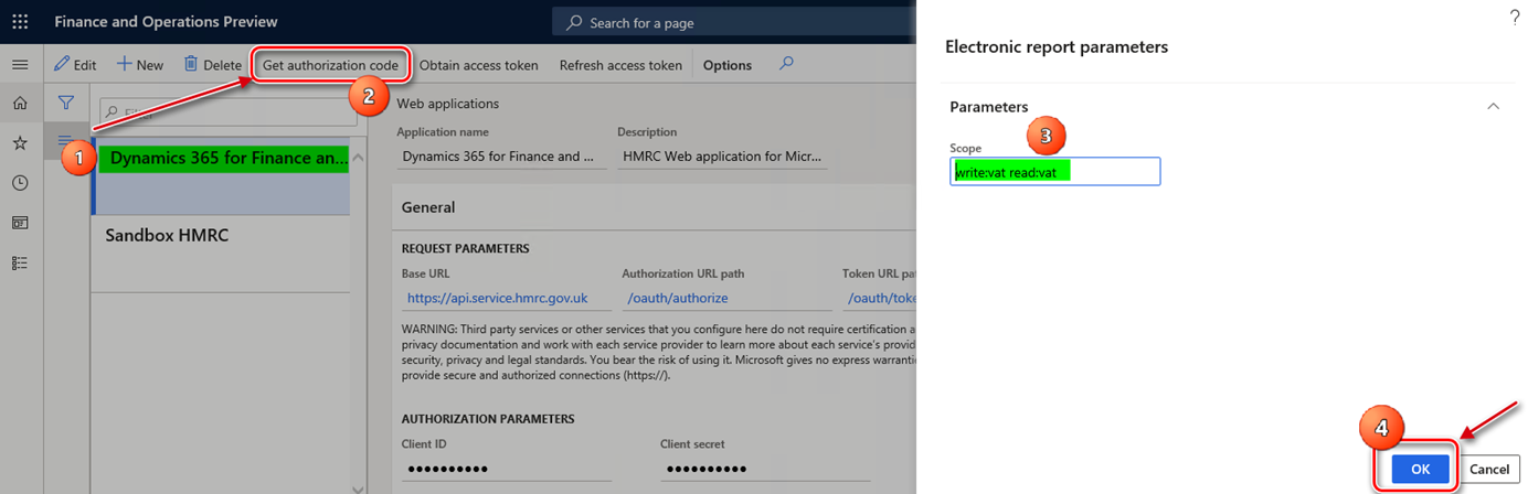 Setting Electronic reporting parameters.