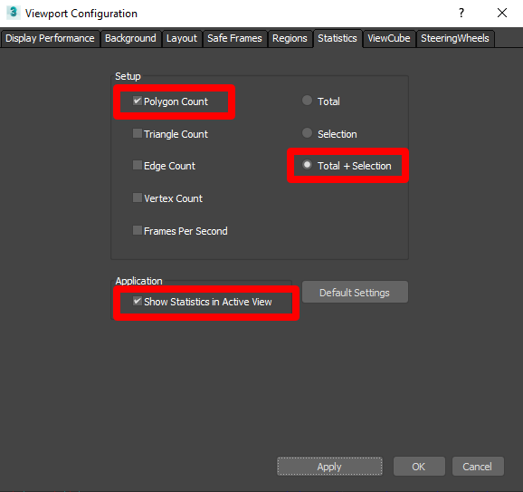 Viewport settings.