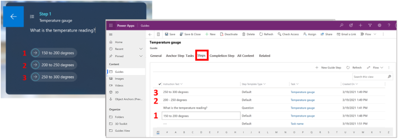 Model-driven app highlighting three response steps.