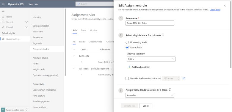 Image of the Edit Assignment rule box