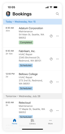 Screenshot of the new agenda view in the Field Service mobile app.