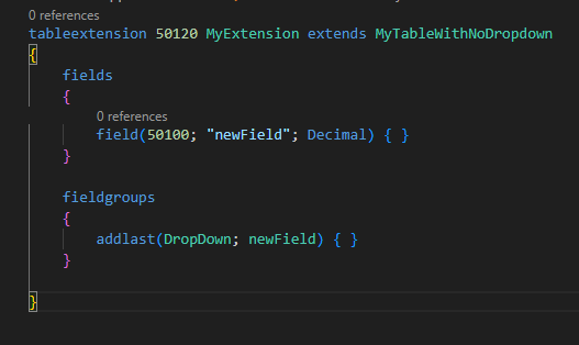 Example of adding a field to a dropdown field group even if not on the base table