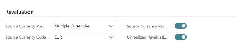 G/L Account card has new Revaluation FastTab with parameters to control the revaluation process