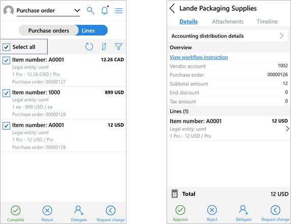 Screenshots of the Dynamics 365 Approvals Management app