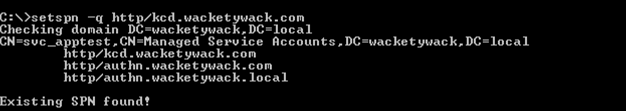 Отображается окно командной строки SetSPN