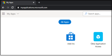 Снимок экрана: коллекция Мои приложения. Появится значок для Okta Application Access.