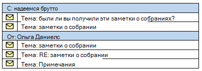 Изображение результатов поиска, сгруппированных по отправителям.