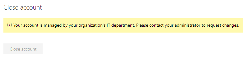 Снимок экрана: сообщение о закрытии учетной записи для управляемых пользователей.