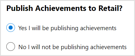 Screenshot of the UI for Yes I will be publishing achievements