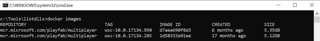 docker images output