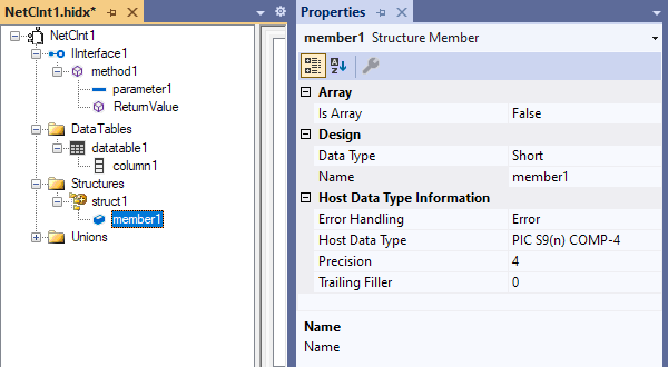 Screenshot shows new structure member and properties.