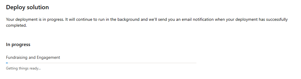 Screenshot showing a message that the deployment is in progress.