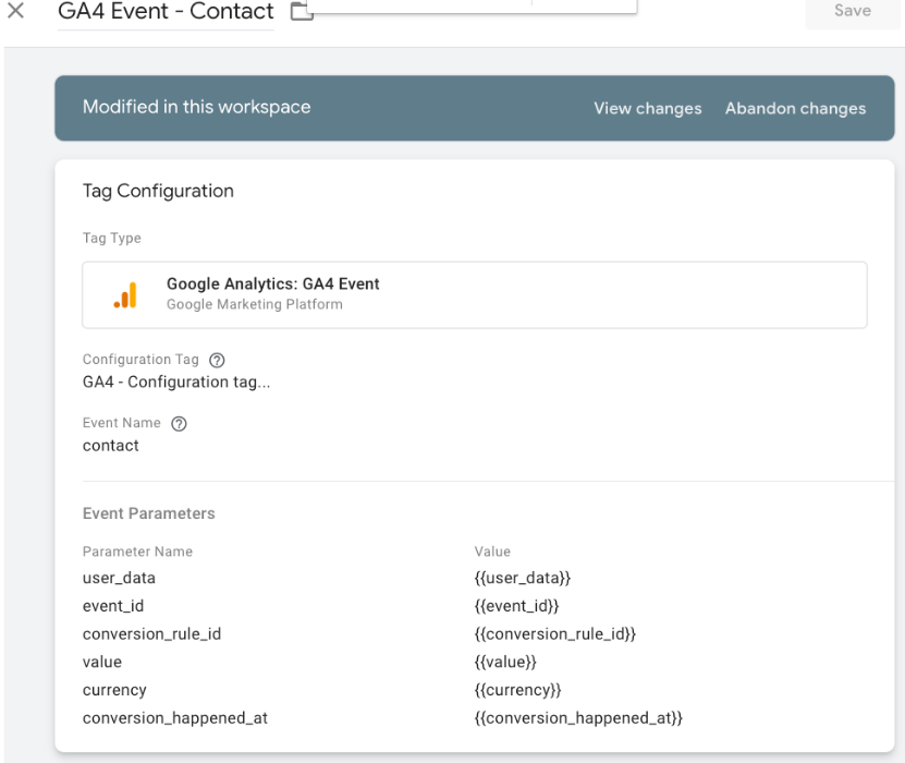 Web container, event configuration