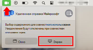 Снимок экрана: диалоговое окно совместного использования экрана macOS, в котором разрешен общий доступ к экрану для Удаленная помощь Microsoft