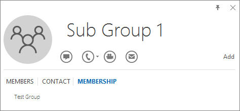 Вкладка членства карточки контакта Outlook.