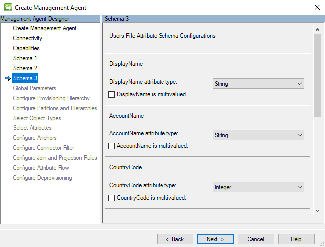 Снимок экрана: страница Schema 3 (Users File Attribute Schema Configurations)