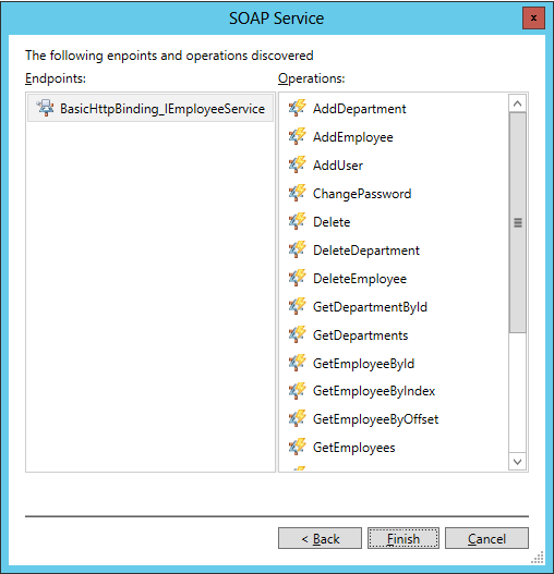 Обнаруженные конечные точки и операции службы SOAP