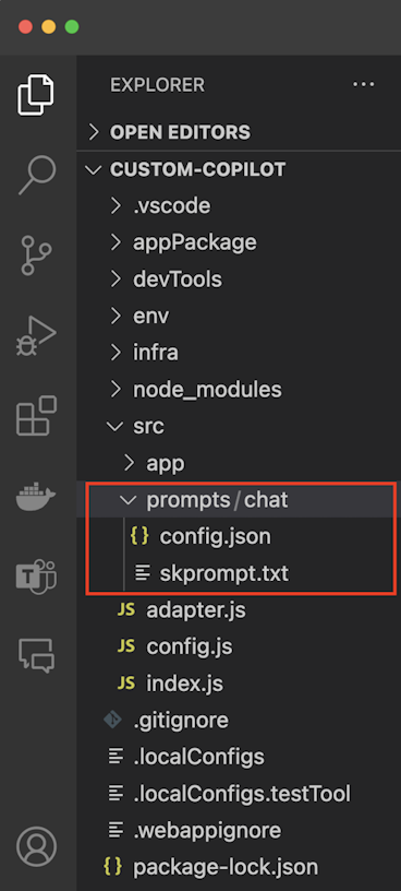 Снимок экрана: skprompt в обозревателе в Visual Studio Code.