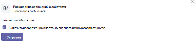 Снимок экрана: расширение обмена сообщениями action с изображением включения в флажок Карточка главного героя и параметром 