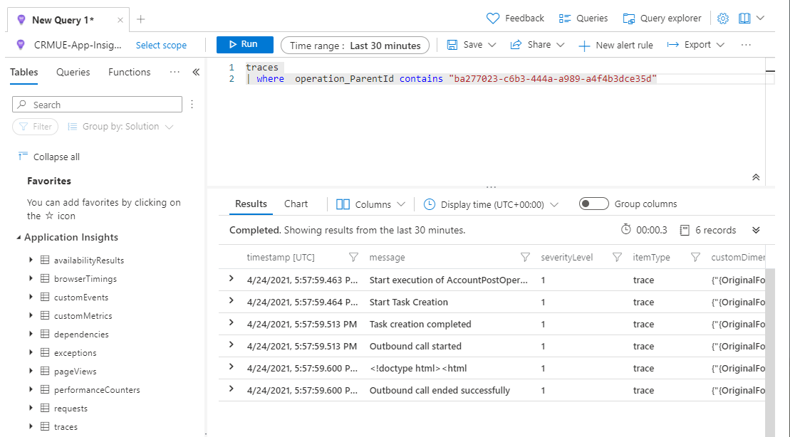 Filter items for a single operation using the operation_ParentId .