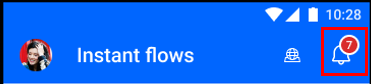 Снимок экрана части мобильного приложения Power Automate с выделенным значком колокольчика уведомлений.