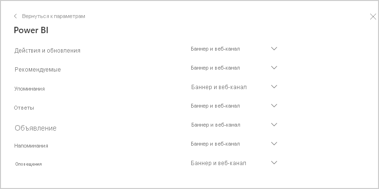 Screenshot showing Customize how Power BI notifications are received in Microsoft Teams.