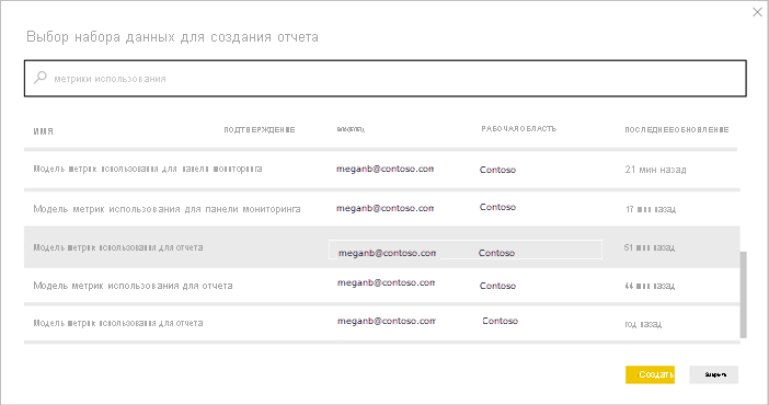 Screenshot showing Connect to a usage report semantic model.