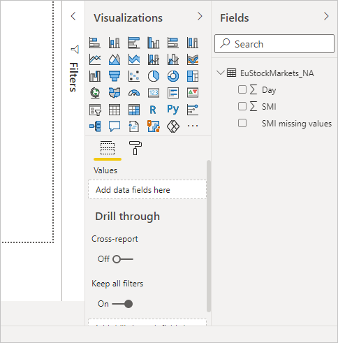 Screenshot of the Fields pane, showing the loaded data.