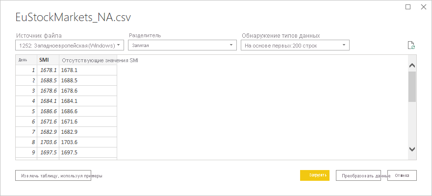 Screenshot shows the contents of the selected .csv file.