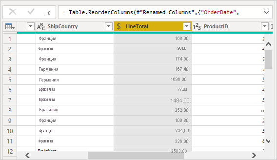 Screenshot that shows the cleaned up columns in the table.