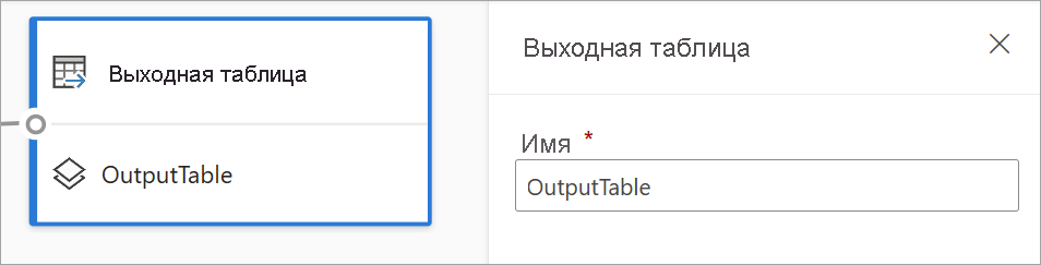 Снимок экрана: панель конфигурации выходной таблицы и выходной таблицы.