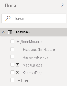 Screenshot of Power BI Desktop showing calculated columns in the Fields view.